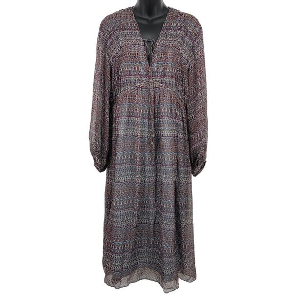 Joie Dresses & Skirts - Joie Silk Alquina Women Dress Medium Midi Boho V-Neck Long Sleeve Spice NWT New